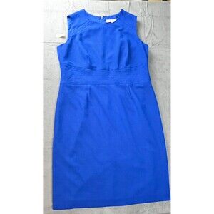 Kasper Blue Solid Round Neck Sleeveless Sheath Knee Dress Zip/Zipper 16